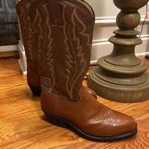 Vintage Men’s Hytest Vibram Brown Leather Lizard Pattern Cowboy Boots 6D